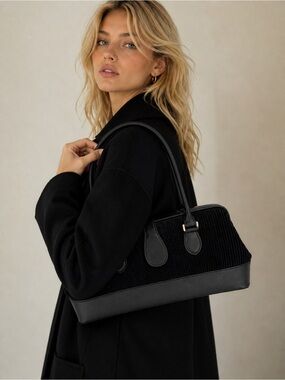 J. Jill Black Textured Shoulder Bag with Smooth Trim